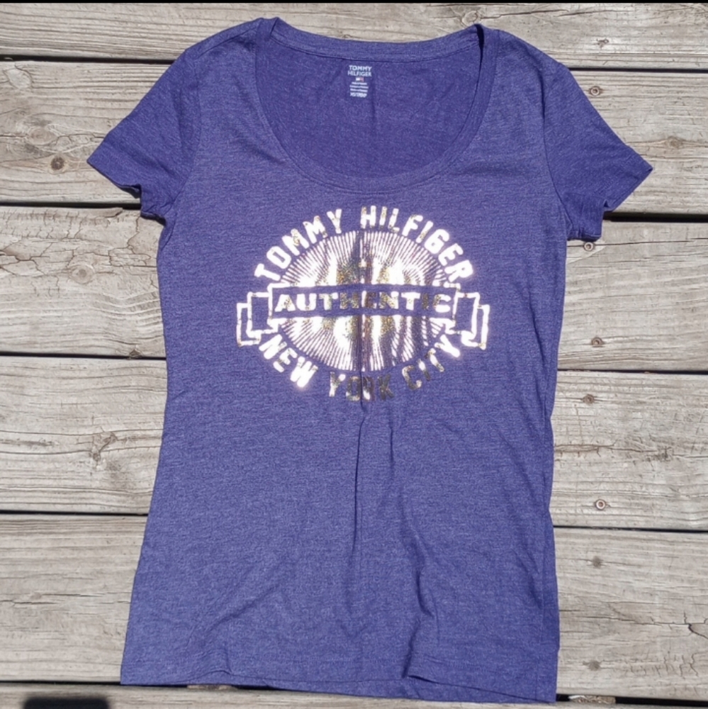 Tommy Hilfiger Tee, XS, Purple and Gold